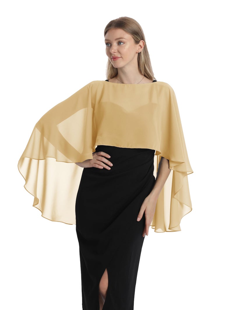 Hotshawl كابليت هوتشول للنساء شيفون كاب شالات ولفات لفستان المساء أغطية زفاف (ذهبي) - Image 2